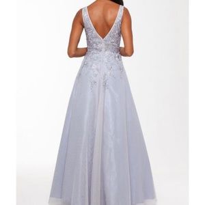 XSCAPE Womens Silver Sleeveless V Neck Full-Length Formal Fit + Flare Dress 4